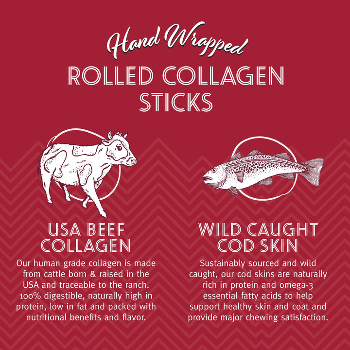Beef Collagen Rolled Chew Wrapped With Cod Skin 8"