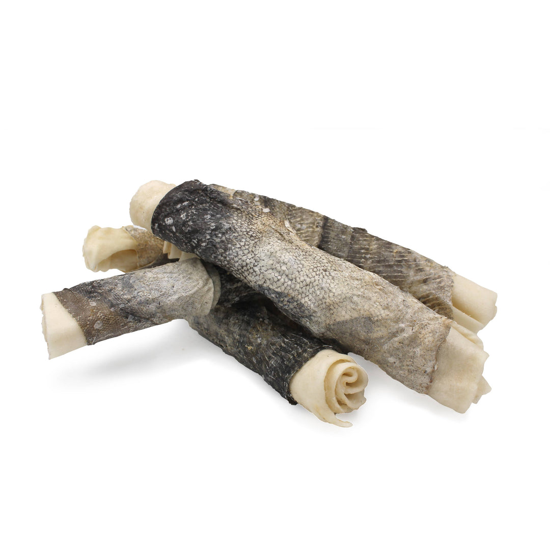 Beef Collagen Rolled Chew Wrapped With Cod Skin 8"