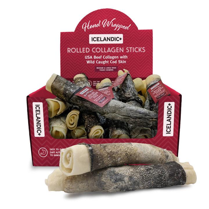 Beef Collagen Rolled Chew Wrapped With Cod Skin 8"