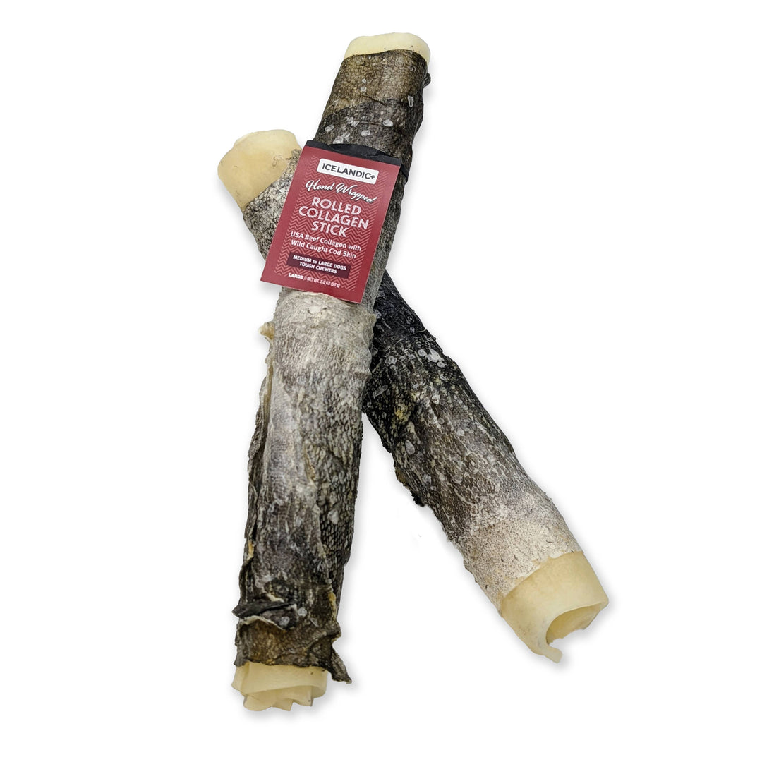 Beef Collagen Rolled Chew Wrapped With Cod Skin 8"