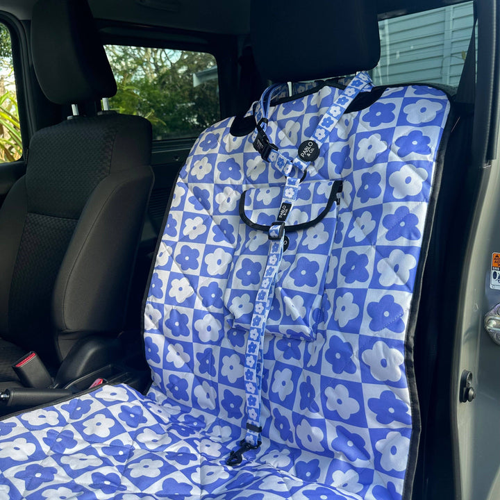 Headrest Car Restraint - Blue Checkered Daisies
