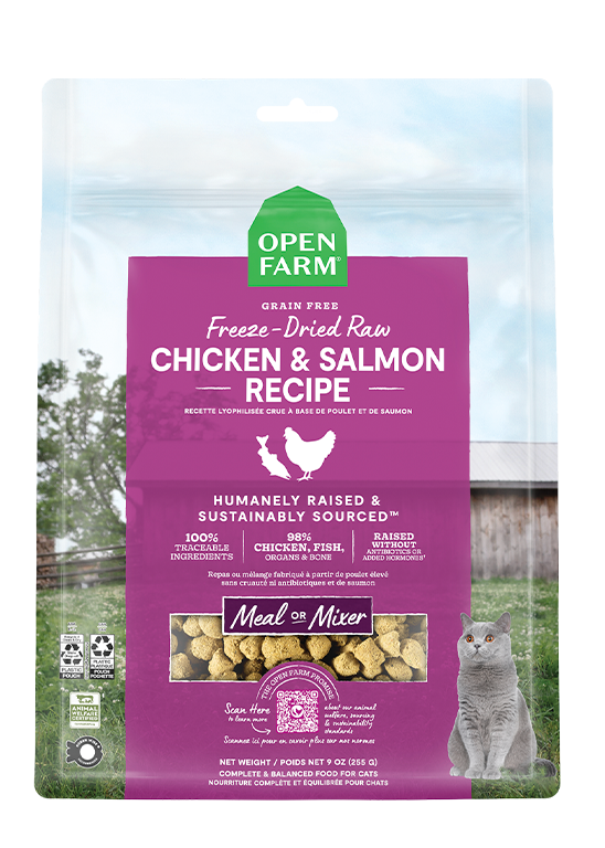Grain-Free Chicken & Salmon Freeze-Dried Raw Recipe for Cats (Meal or Mixer, 9 oz)
