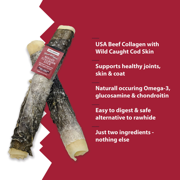Beef Collagen Rolled Chew Wrapped With Cod Skin 8"