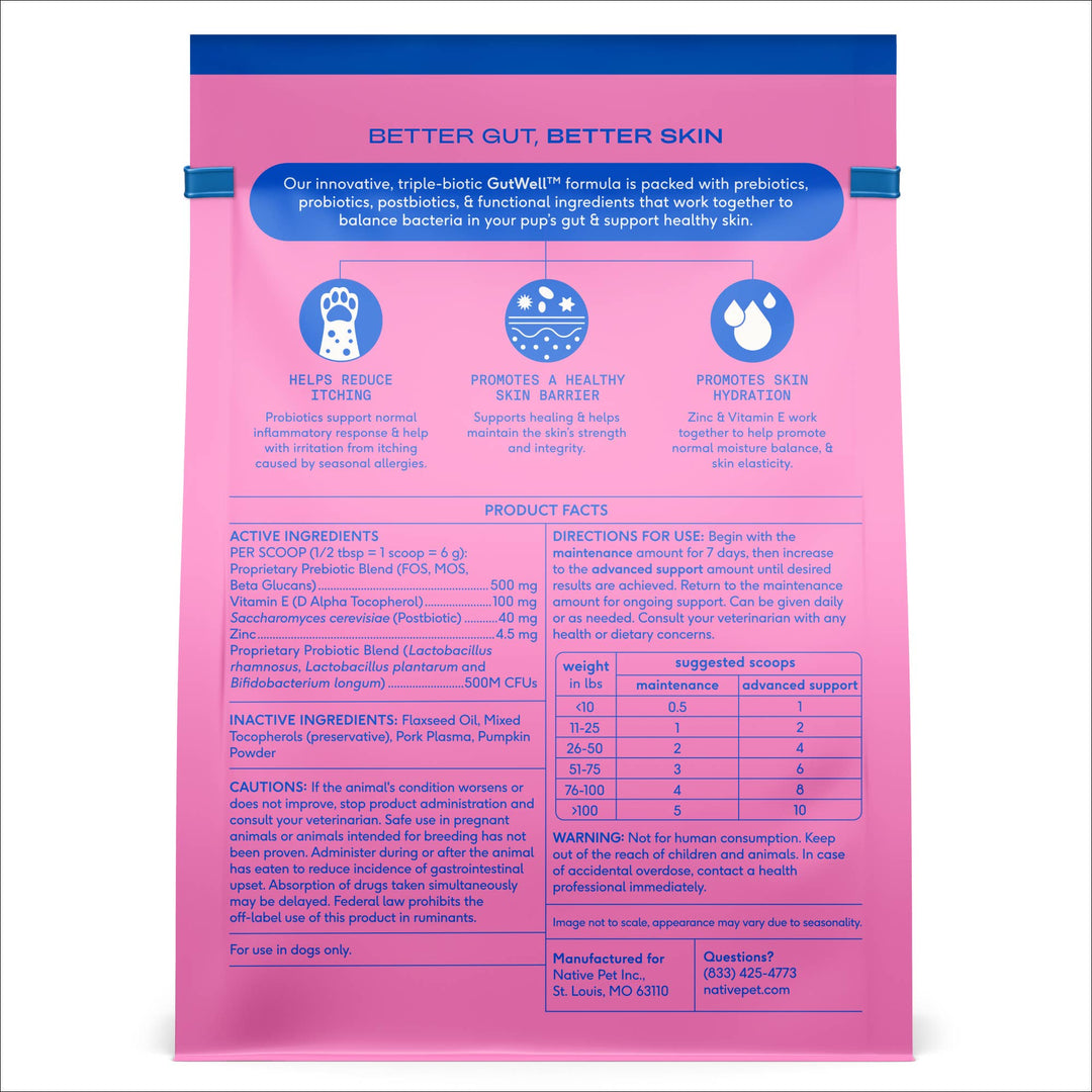 Native Pet GutWell Itchy Skin, Anti Itch Supplement for Dogs