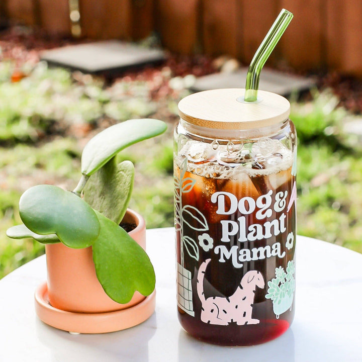 Dog & Plant Mama Glass with Glass Straw