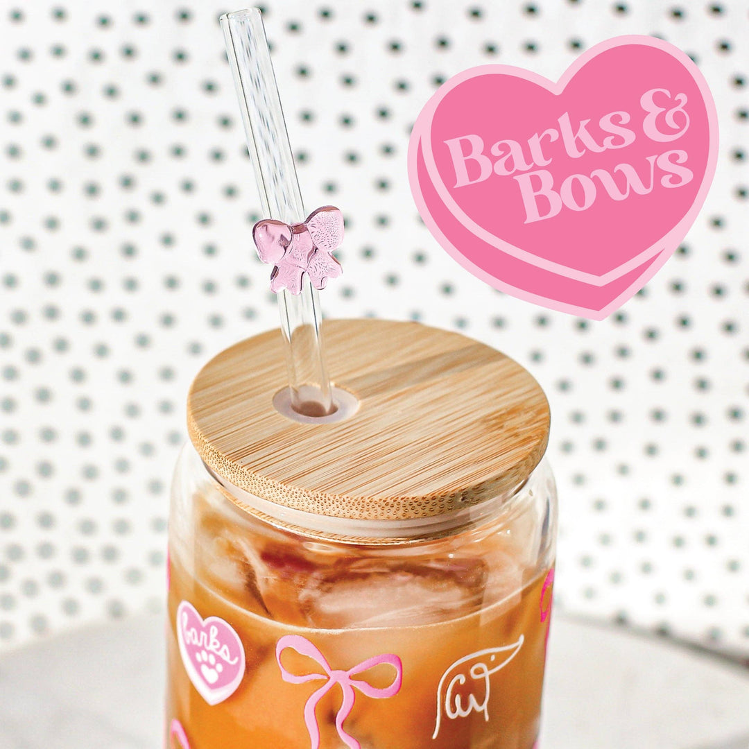 Barks & Bows 16oz Glass | Pink Bow Straw