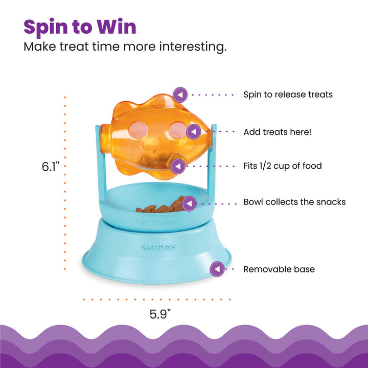 2-in-1 Treat Toy Spinning Fish Cat Toy and Cat Ball Track Topper