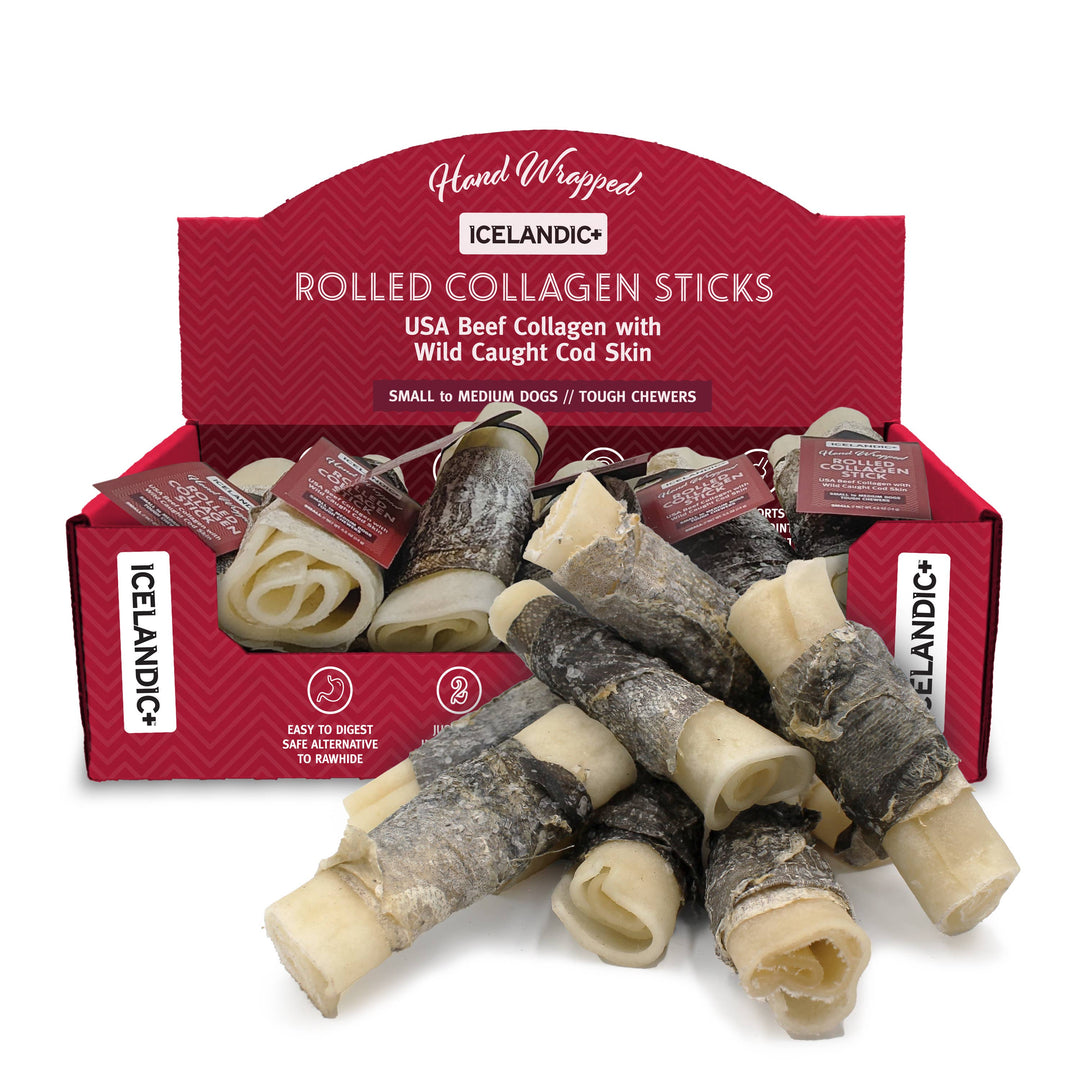 Beef Collagen Rolled Chew Wrapped With Cod Skin 4"