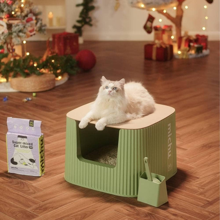 Michu XXL Container Cat Litter Box with Scoop, Coral or BoBa