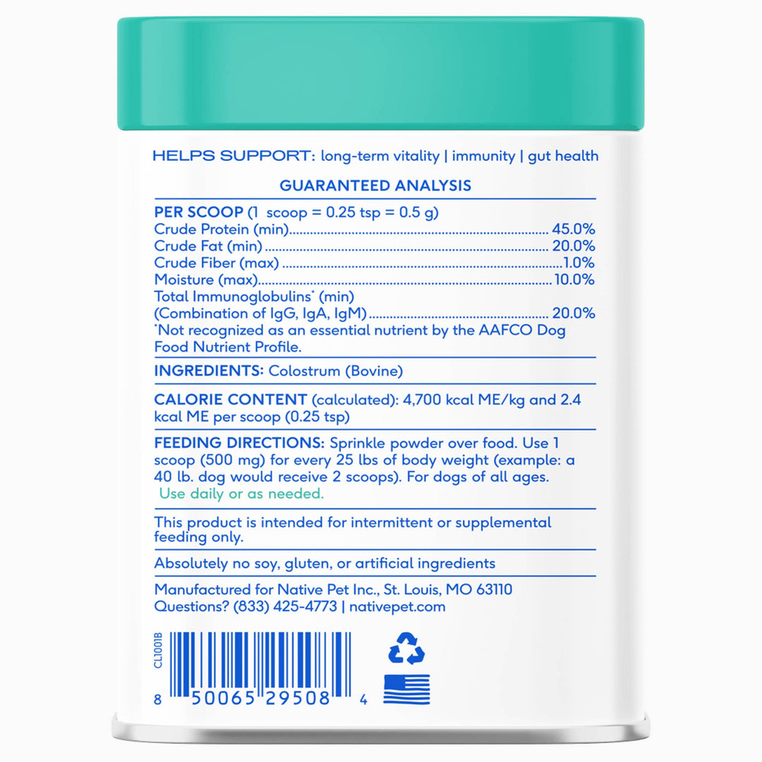 Native Pet Colostrum Immune System Powder Supplement for Dog