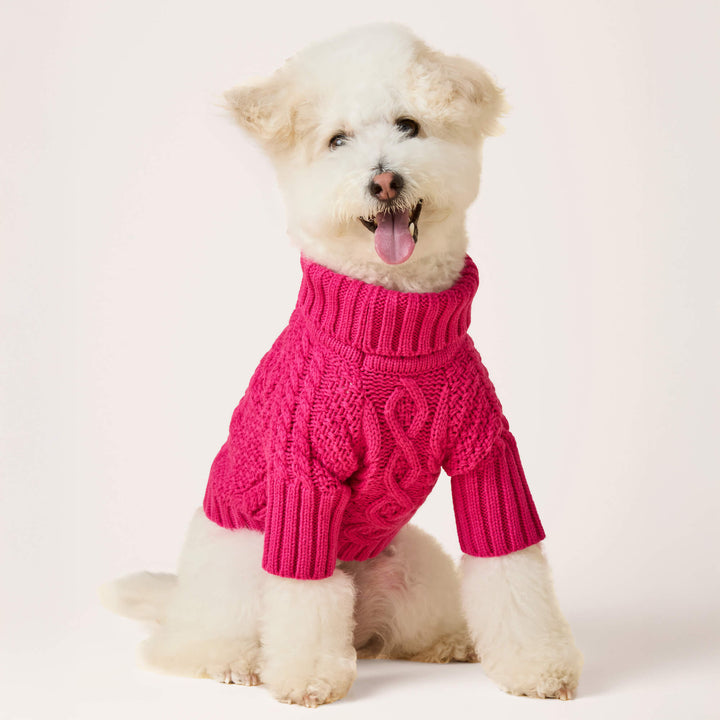 Hot Pink Cable Knit Dog Sweater