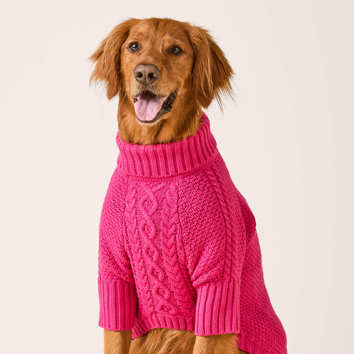 Hot Pink Cable Knit Dog Sweater