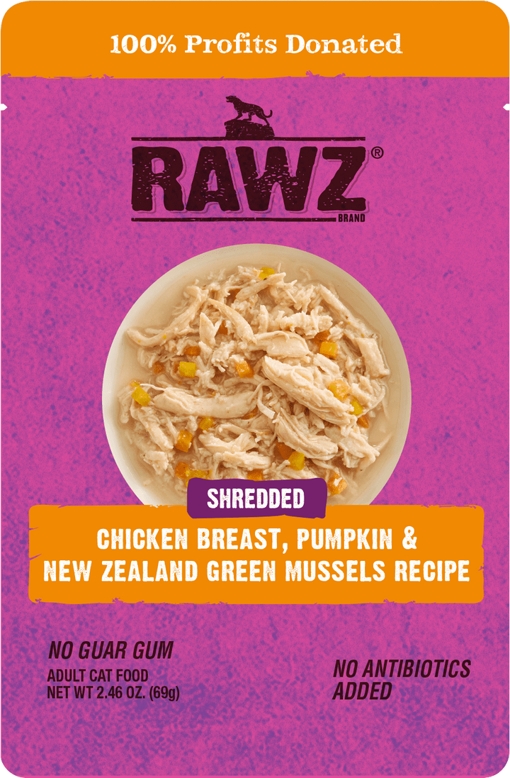 Shredded Wet Cat Food Pouch - Chicken Breast, Pumpkin & New Zealand Green Mussels