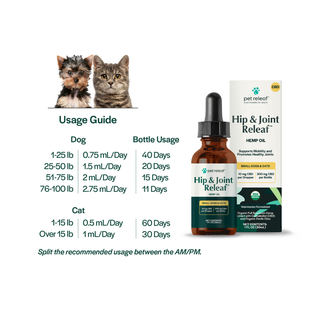 USDA Organic Hip & Joint Releaf 300mg CBD Oil For Small Dogs & Cats