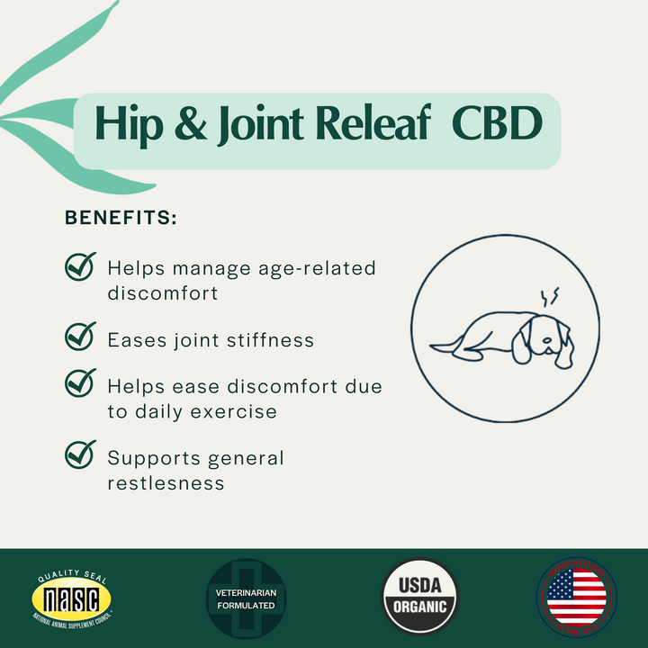 USDA Organic Hip & Joint Releaf 300mg CBD Oil For Small Dogs & Cats