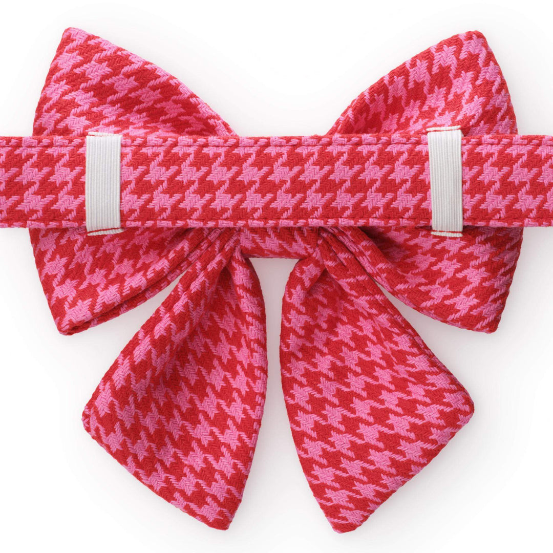 Pink and Red Houndstooth Lady Dog Bow