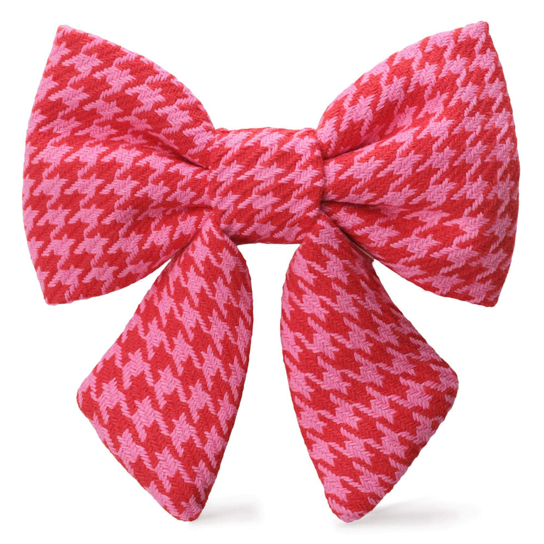 Pink and Red Houndstooth Lady Dog Bow