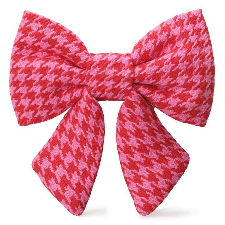 Pink and Red Houndstooth Lady Dog Bow