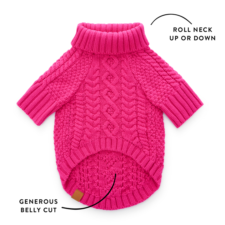 Hot Pink Cable Knit Dog Sweater
