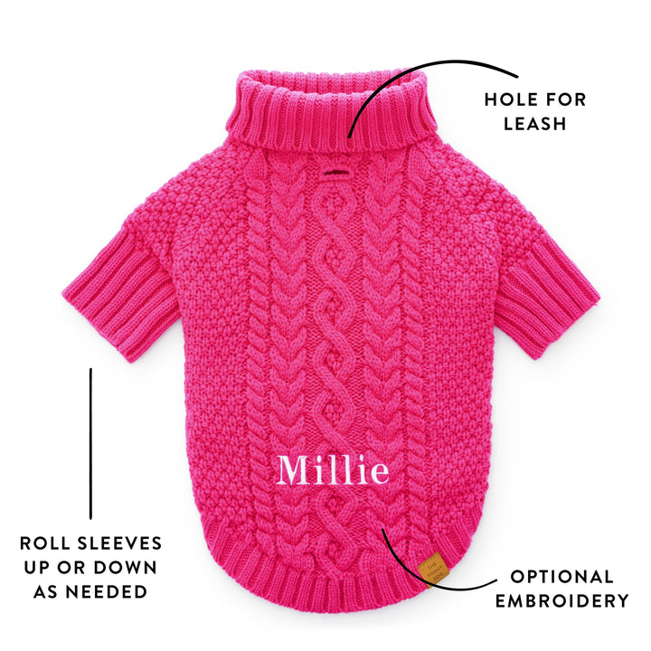 Hot Pink Cable Knit Dog Sweater