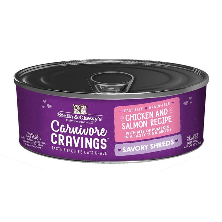 Carnivore Cravings Savory Shreds - Chicken & Salmon Recipe - Wet Cat Food (5.2 oz)