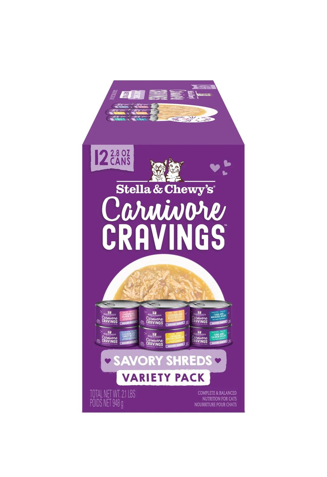 Carnivore Cravings Savory Shreds - Variety Pack - Wet Cat Food (24 Cans, 2.8 oz)