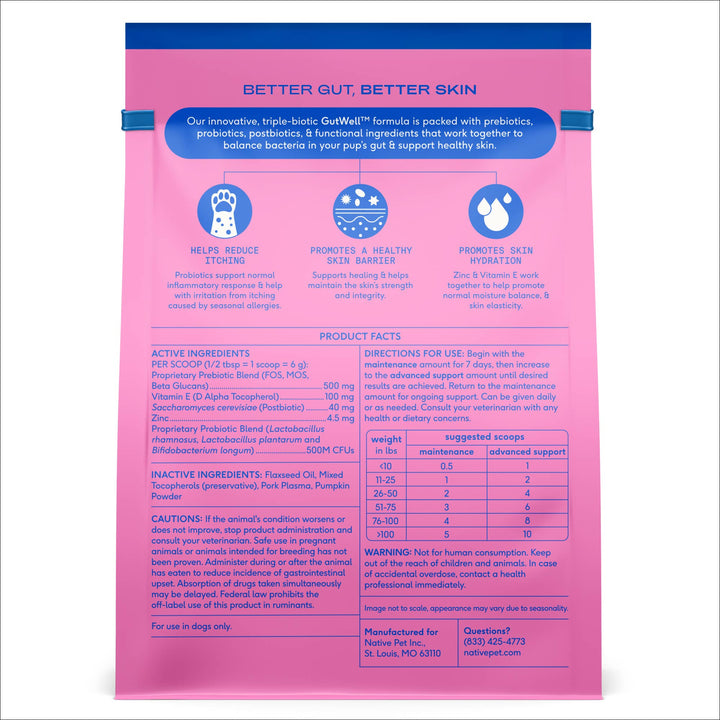 Native Pet GutWell Itchy Skin, Anti Itch Supplement for Dogs