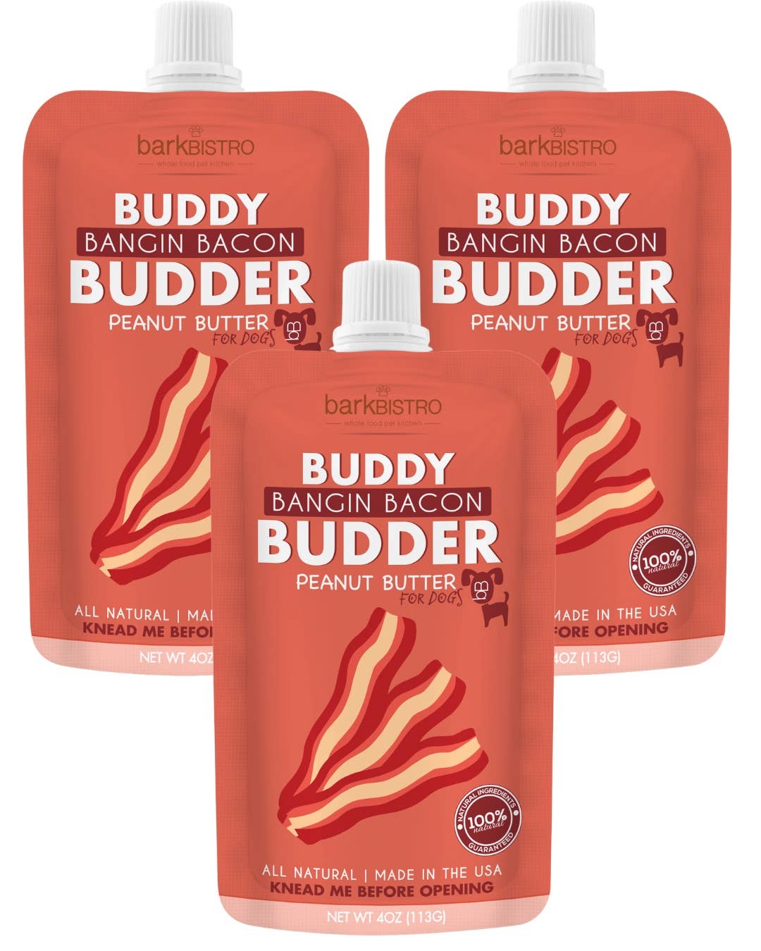 Dog Peanut Butter - 4oz Squeeze Packs Bangin Bacon  Budder