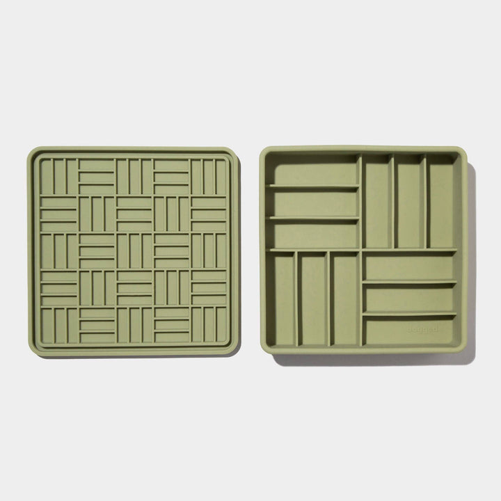 Dogged - 3-in-1 parquet slow feeder bowl - olive