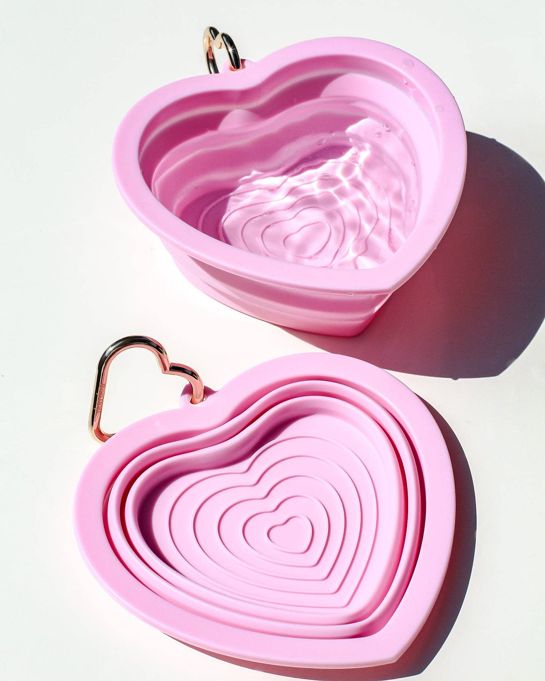 Collapsible Lightweight Water Bowl Silicone | Heart Bubblegum Pink