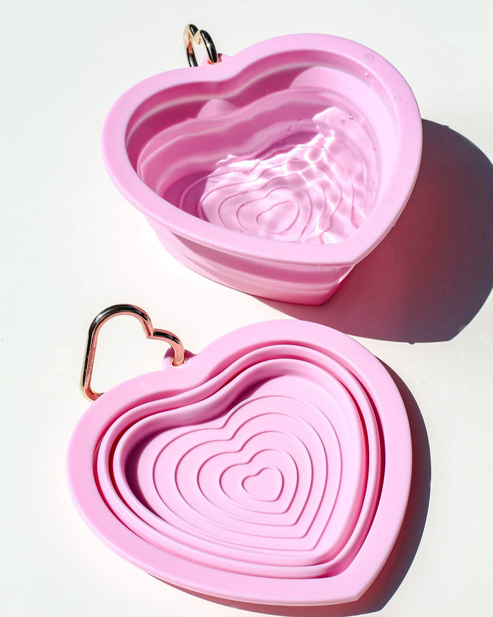 Collapsible Lightweight Water Bowl Silicone | Heart Bubblegum Pink