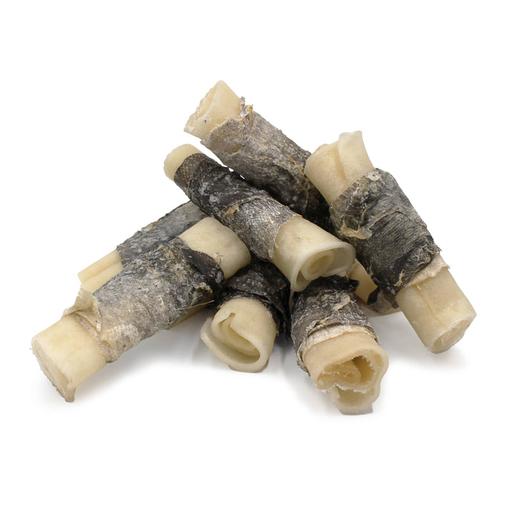 Beef Collagen Rolled Chew Wrapped With Cod Skin 4"