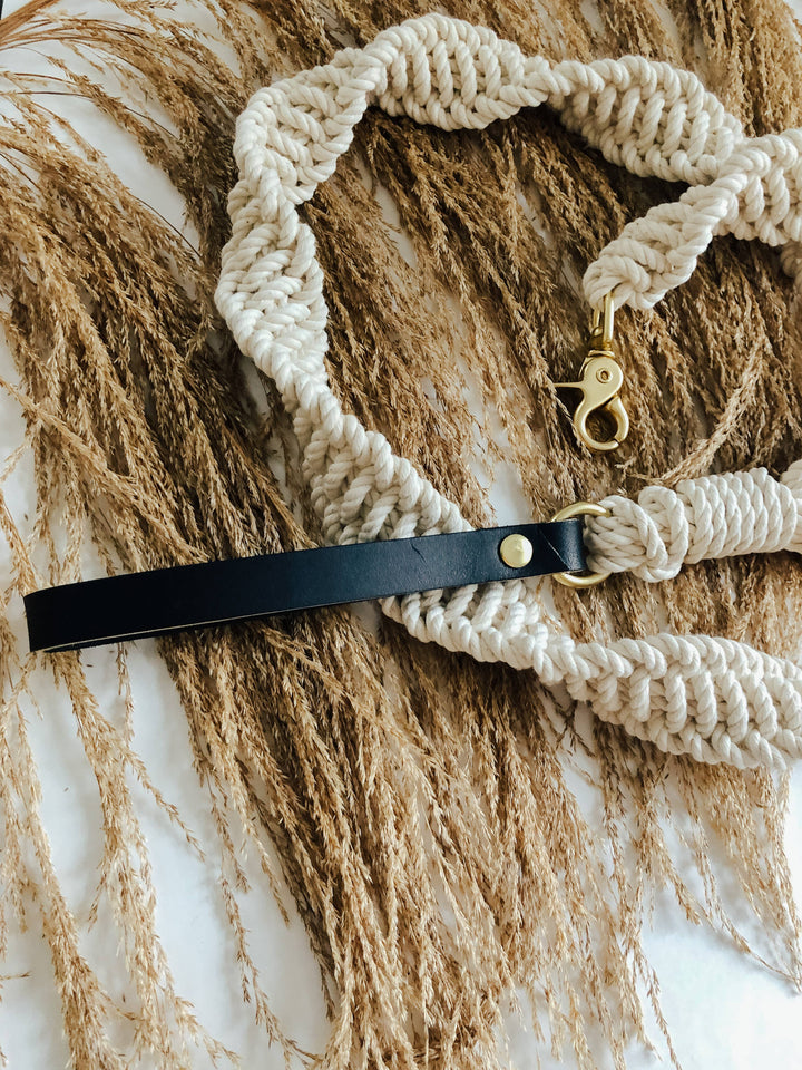 Macrame Dog Leash w/ Leather Handle (5 ft)