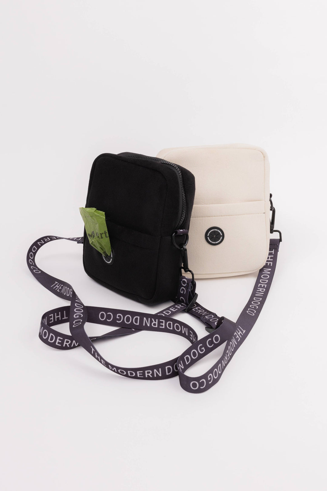 Corduroy Crossbody Walk Bag with Built-In Waste Bag Dispenser