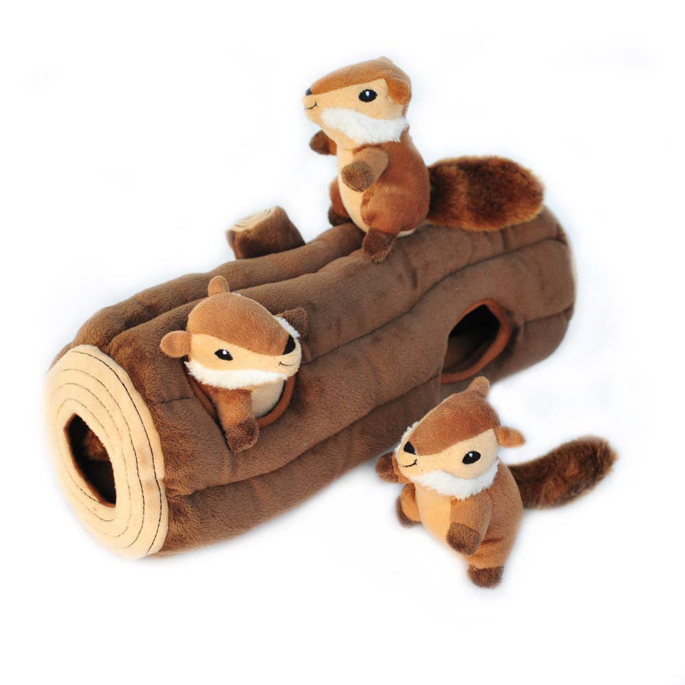 Log with 3 Chipmunks - Plush Burrow Toy